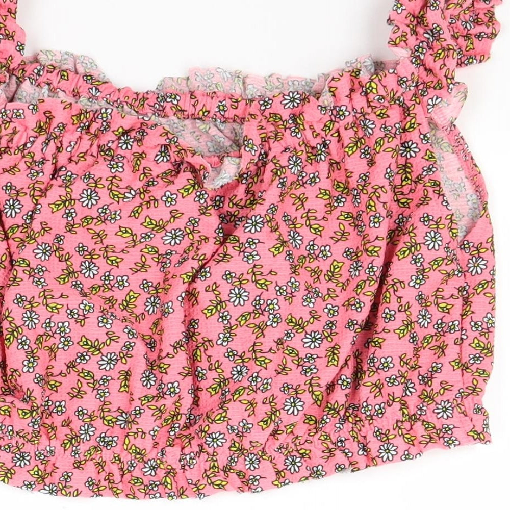 Topshop Womens Red Floral Cropped T-Shirt Size 10