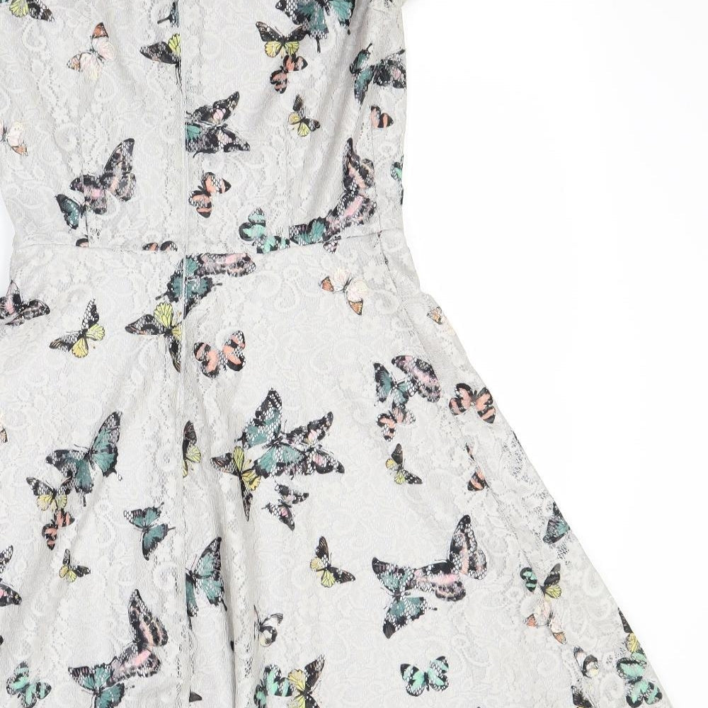 Oasis Womens Grey Floral Fit & Flare Size XS