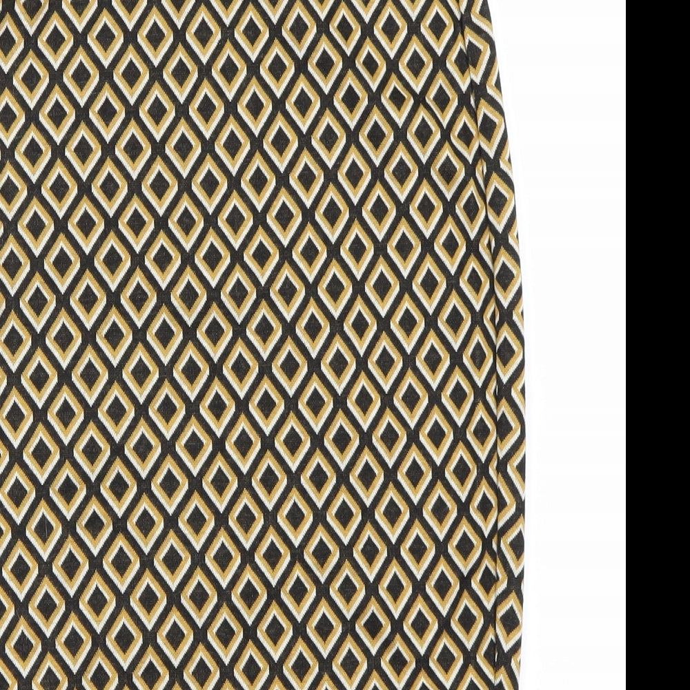 Brand and care label for Primark women’s yellow check a-line skirt, size UK 8