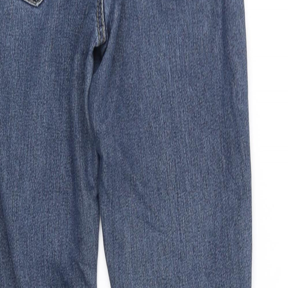 Brand and care label for Denim & Co. women’s blue trousers, size UK 8, 30-inch leg