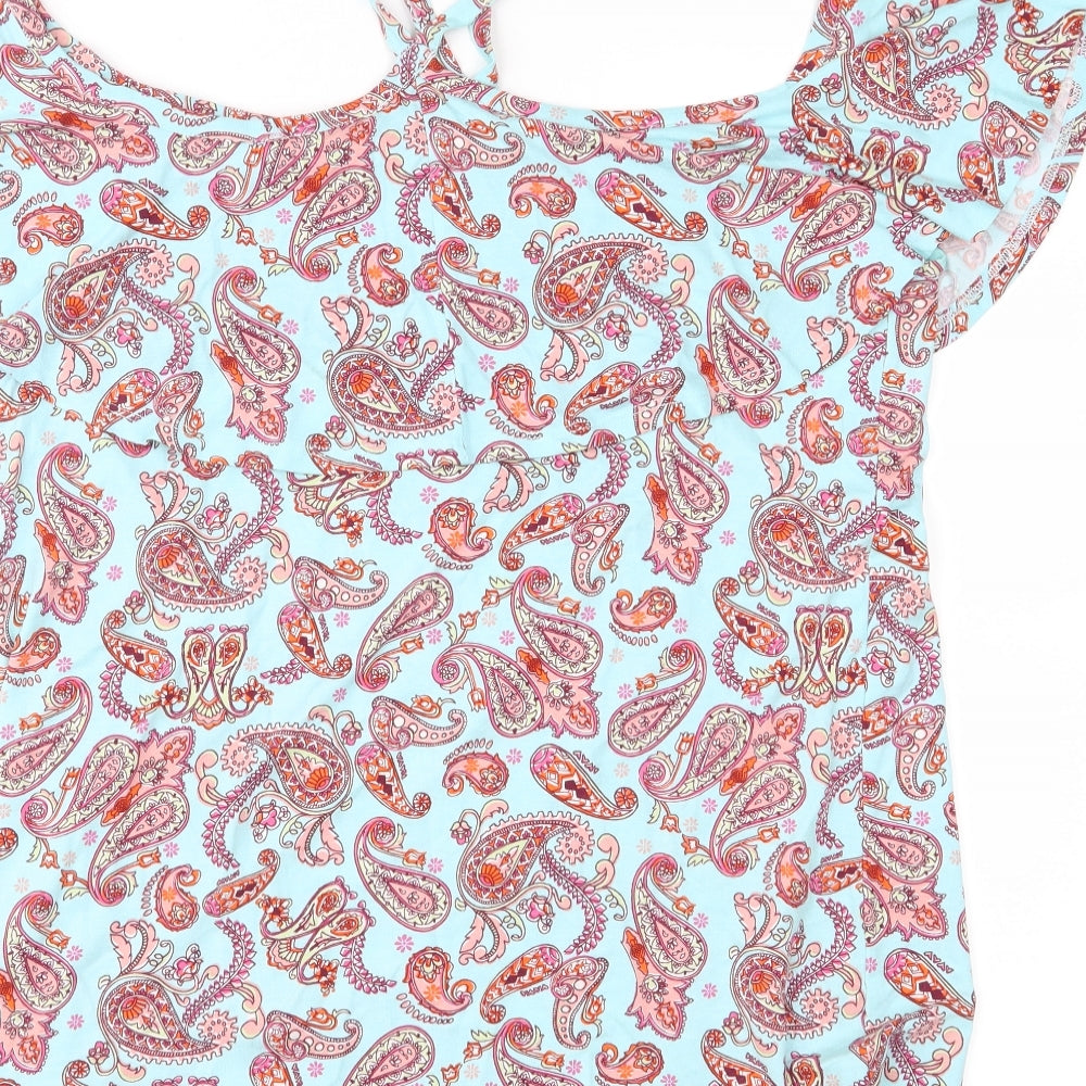 George Womens Blue Paisley Jersey Basic Blouse Size 12