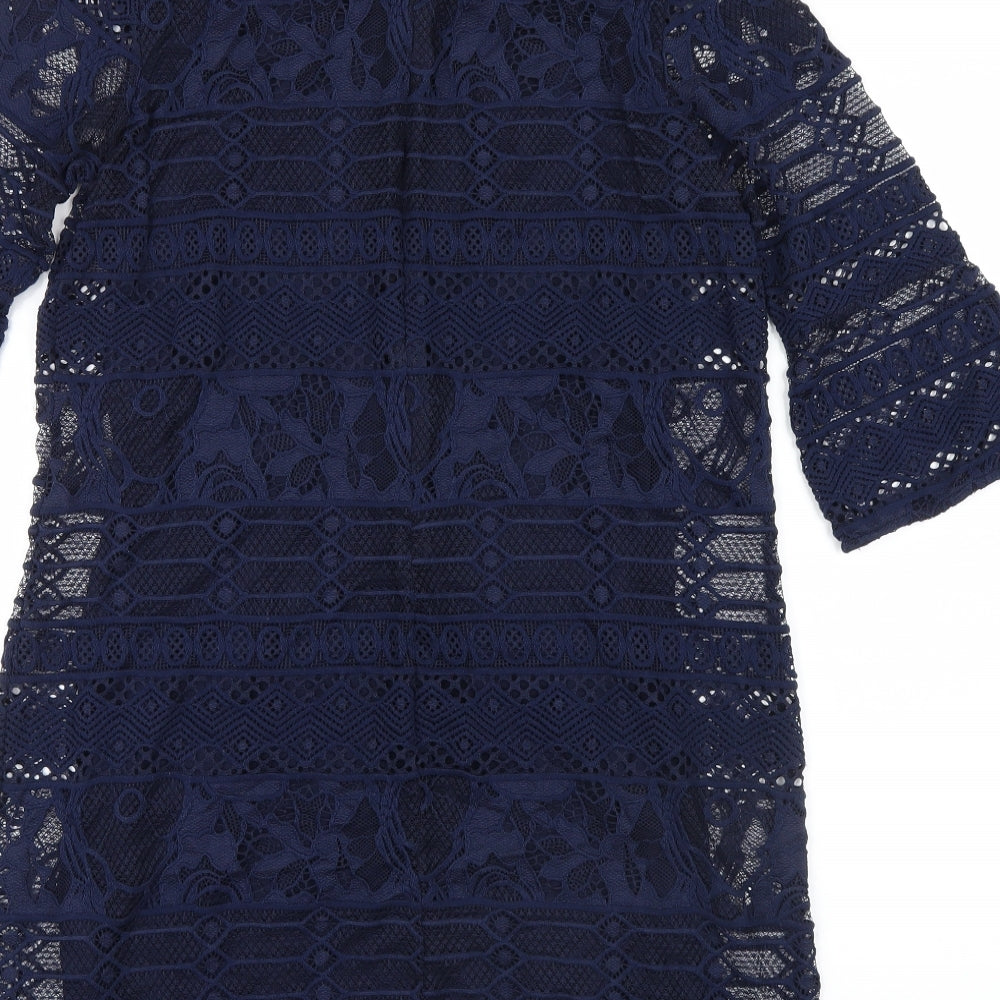 Warehouse Womens Blue Geometric Lace Mini Size 10
