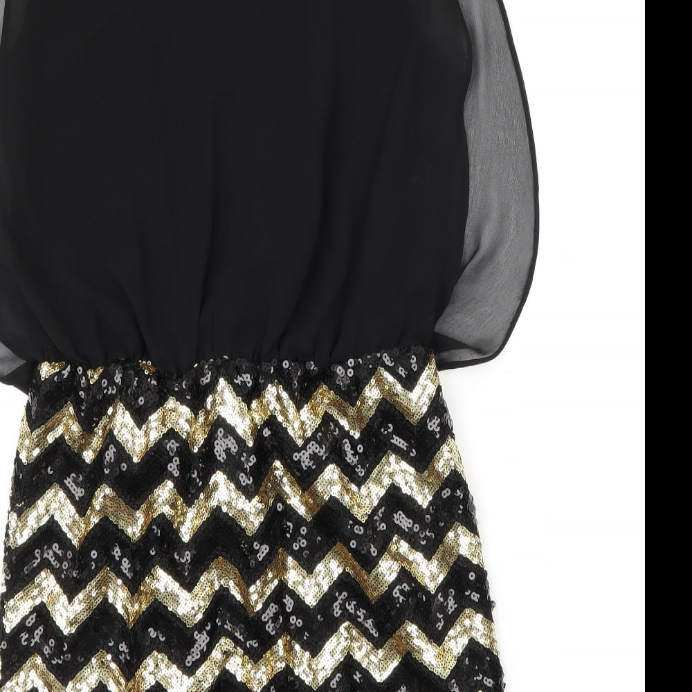 New Look Womens Black Striped Chiffon Mini Size 10