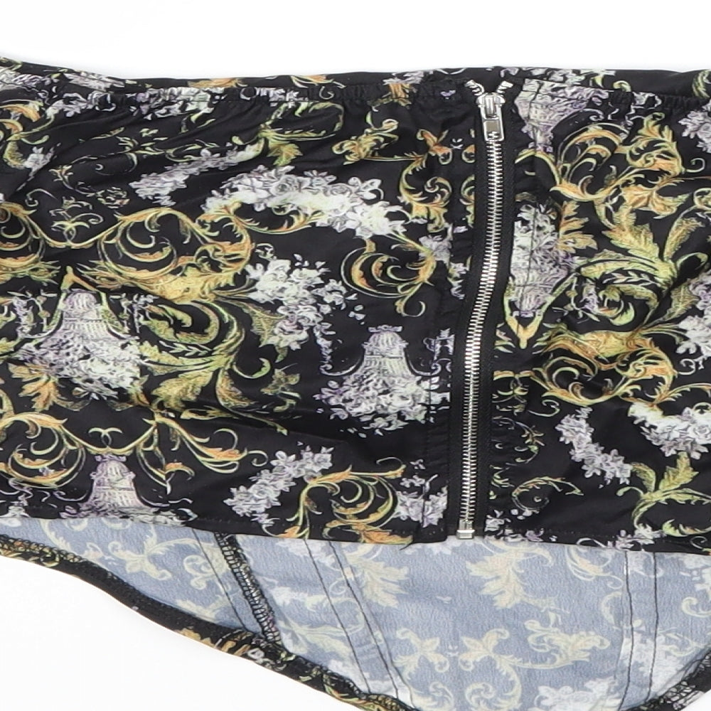 Prettylit Womens Black Floral Basic Blouse Size 10