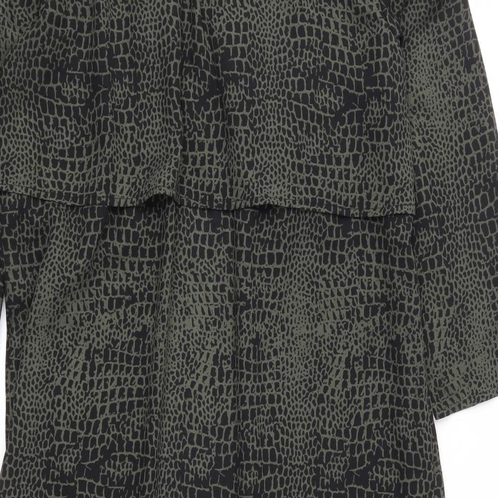 Divided Womens Green Animal Print Chiffon Overcoat Coat Size 6