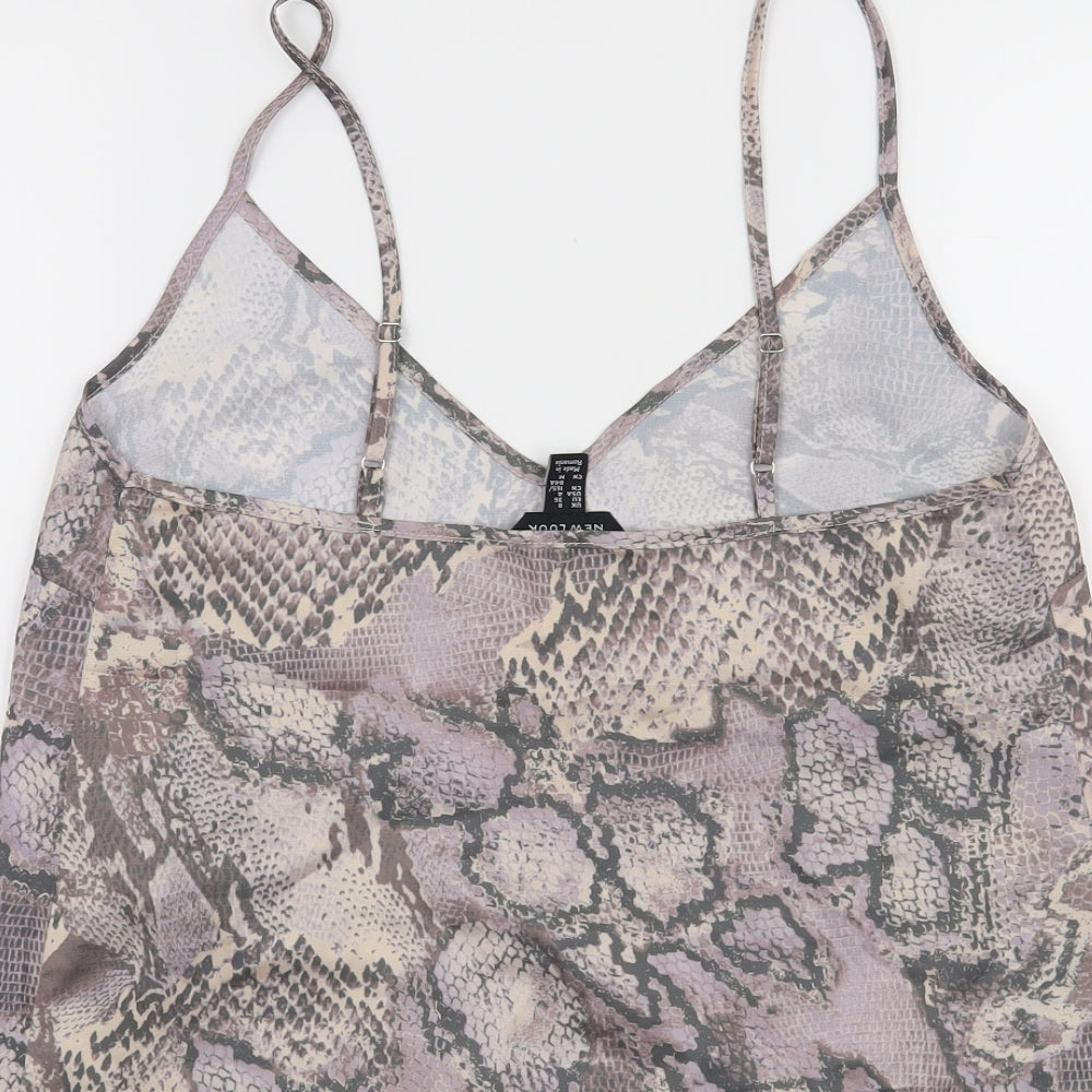 New Look Womens Purple Animal Print Cropped Tank Size 8