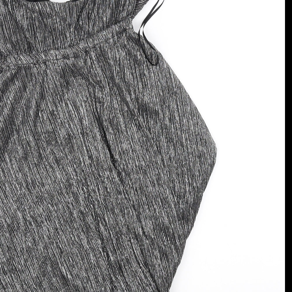Brand and care label for Miss Selfridge women’s silver a-line, size UK 6