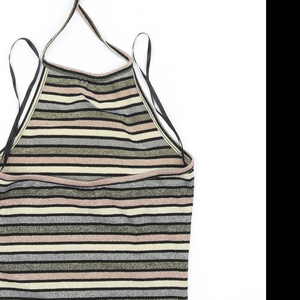 Topshop Womens Pink Striped Basic T-Shirt Size 12
