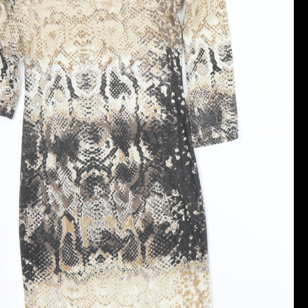 Crafted Womens Beige Animal Print Bodycon Size 10