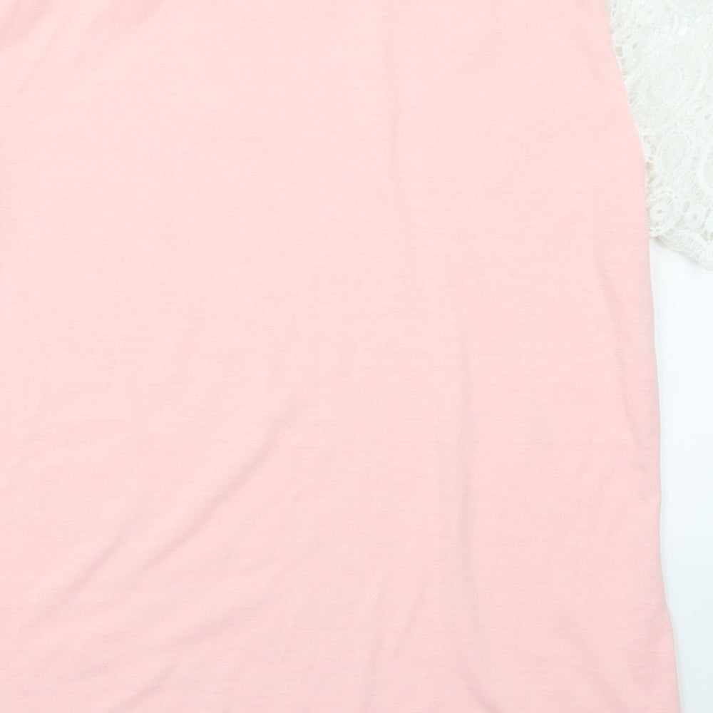 Preworn Womens Pink Lace Basic T-Shirt Size XL