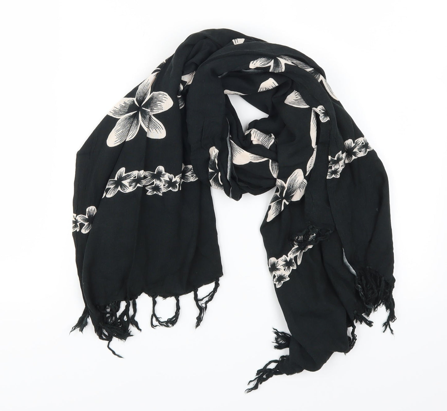 Preworn Womens Black Floral Scarf