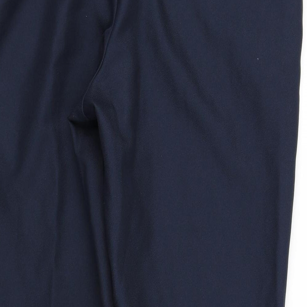 Brand and care label for pre worn women’s blue trousers, size L, 20-inch leg