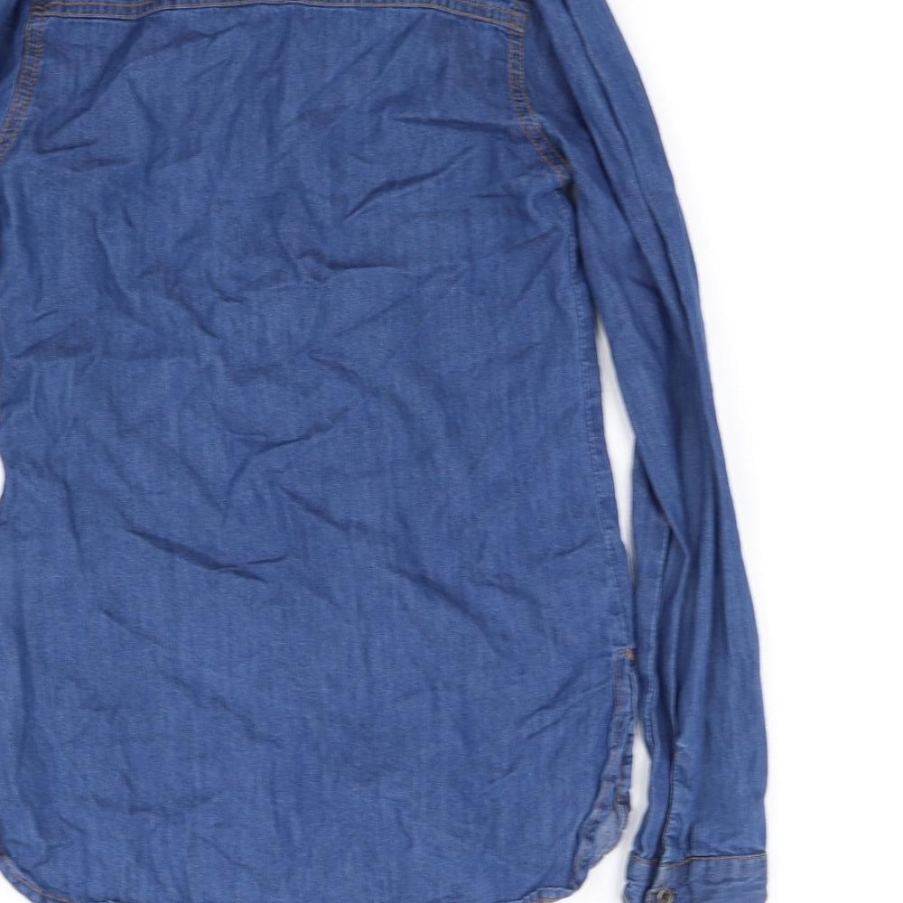 miss e vie Womens Blue Basic Button-Up Size 10