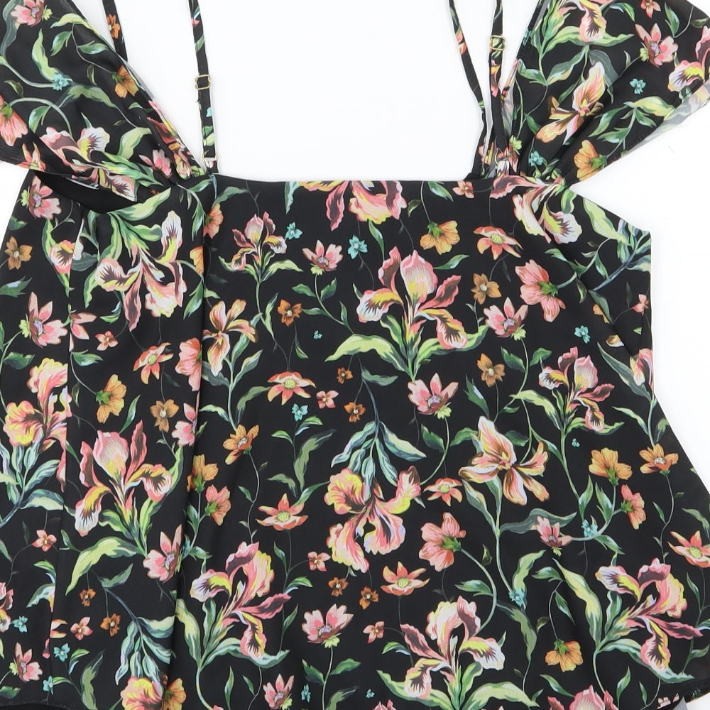 Topshop Womens Black Floral Chiffon Basic Blouse Size 10