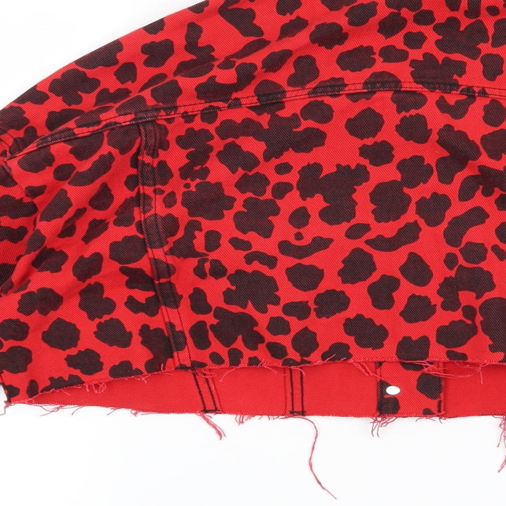 Brand and care label for Miss Toxic women’s red animal print jacket, size UK 8