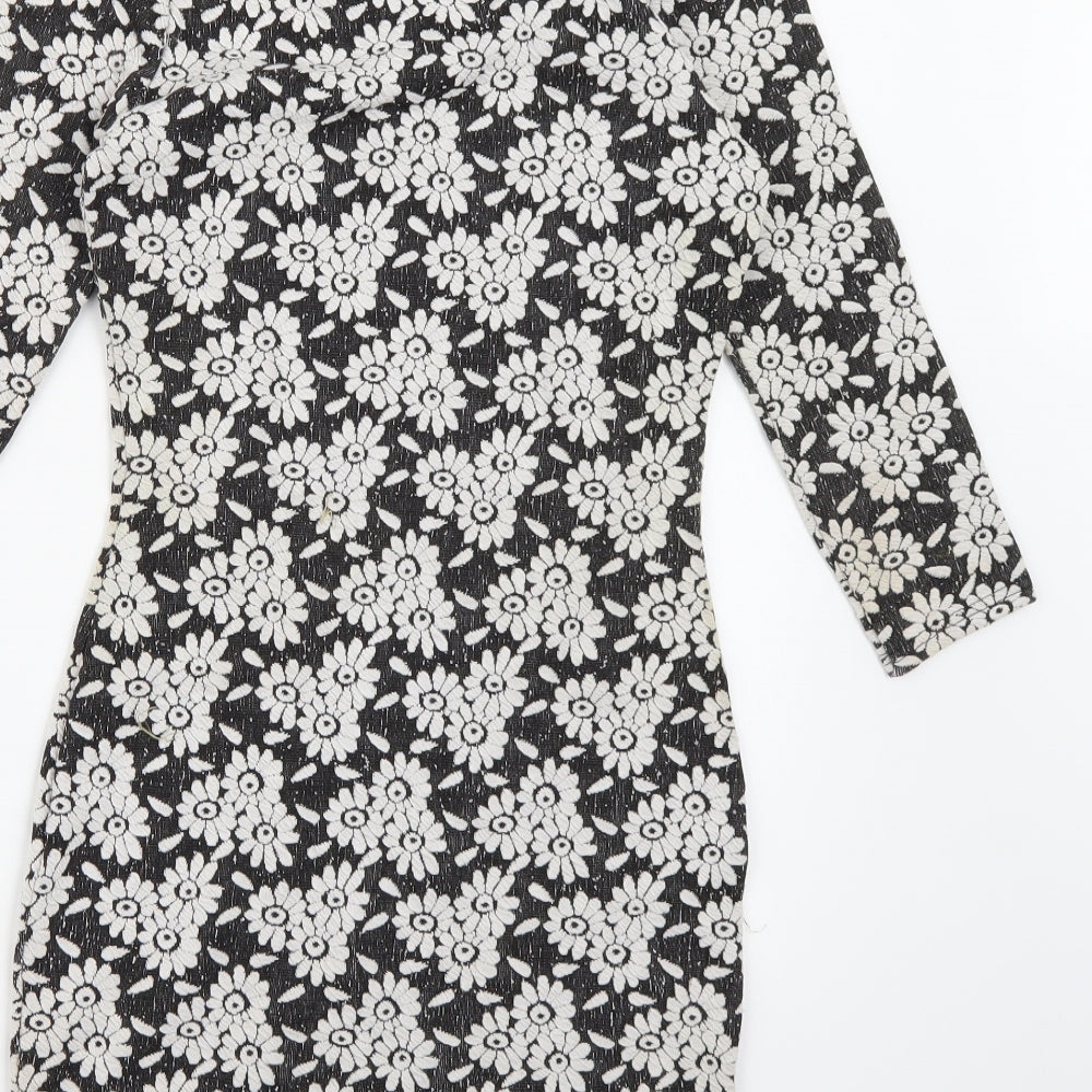 River Island Womens Black Floral A-Line Size 8