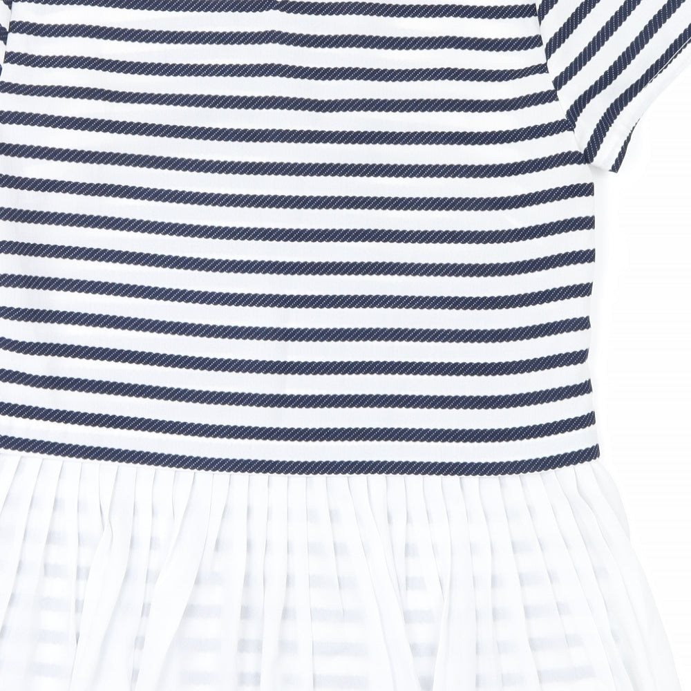 savida Womens Blue Striped Basic T-Shirt Size 8