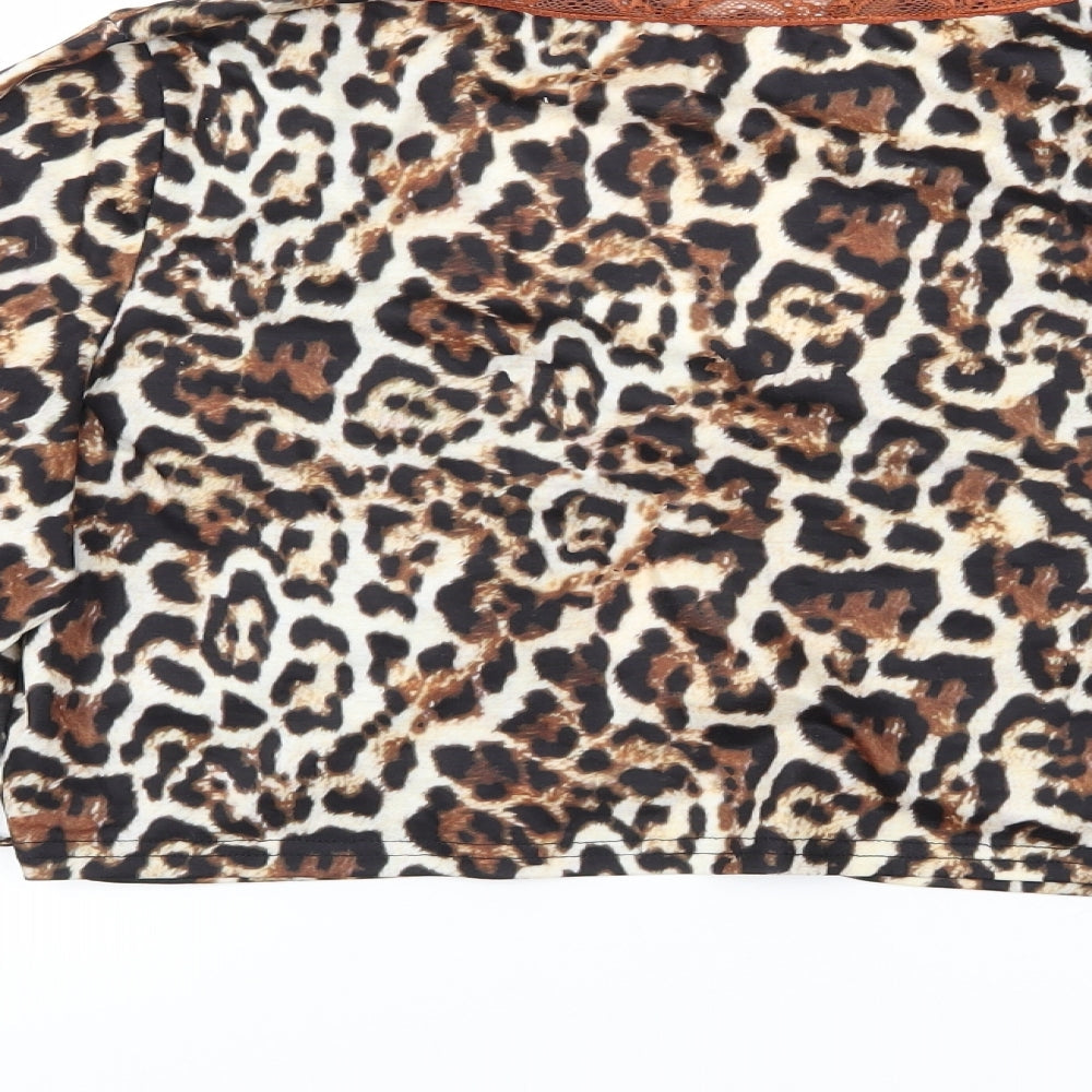 SheIn Womens Brown Animal Print Basic Blouse Size XL