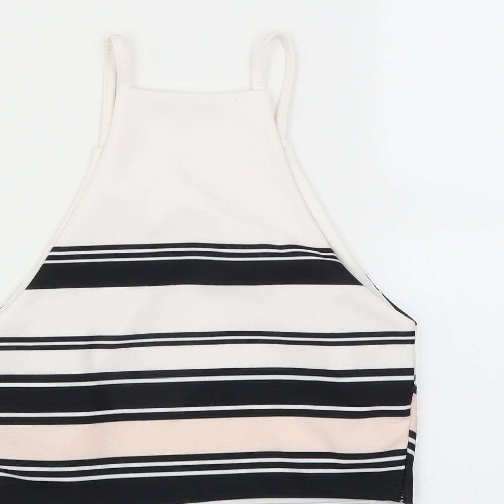 New Look Womens White Striped Basic Blouse Size 12 - CROPPED