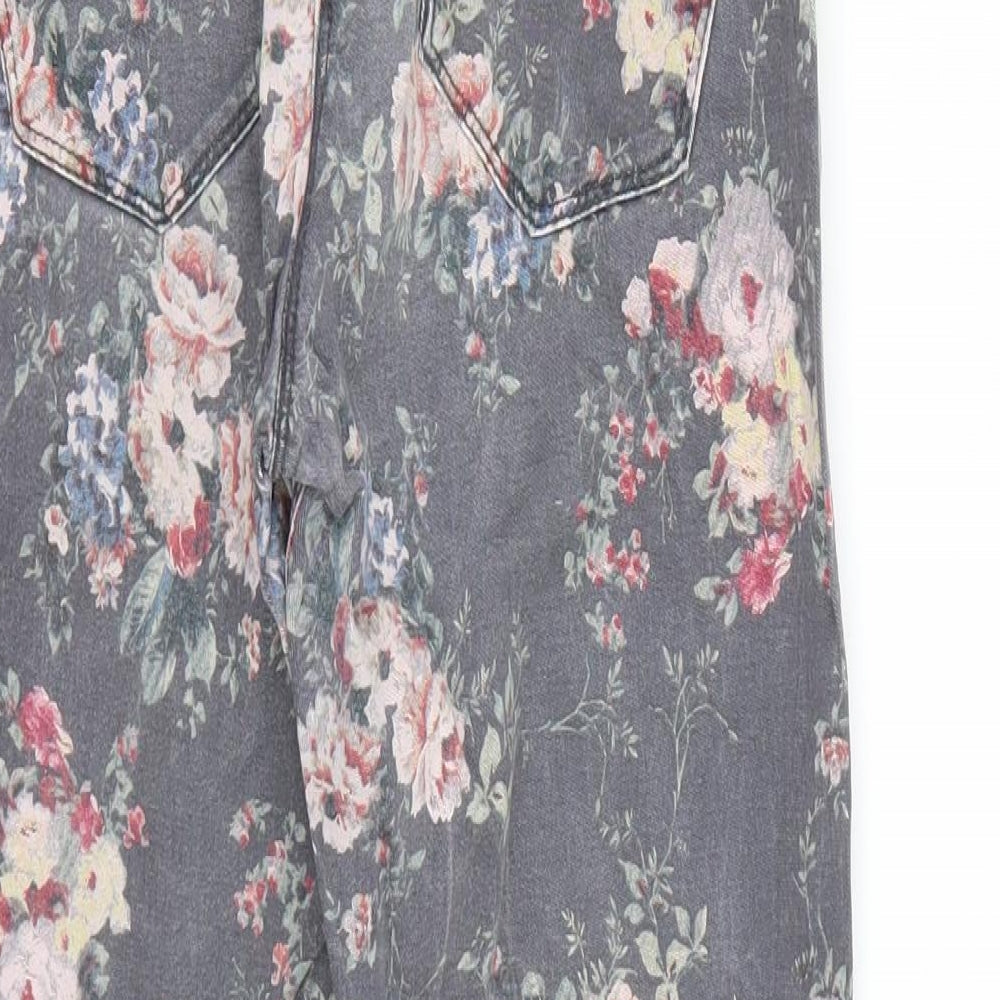 Here & There Womens Grey Floral Skinny Jeans Size 28 L27 in