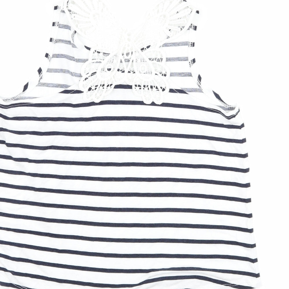 H&M Girls Blue Striped Basic Tank Size 7-8 Years