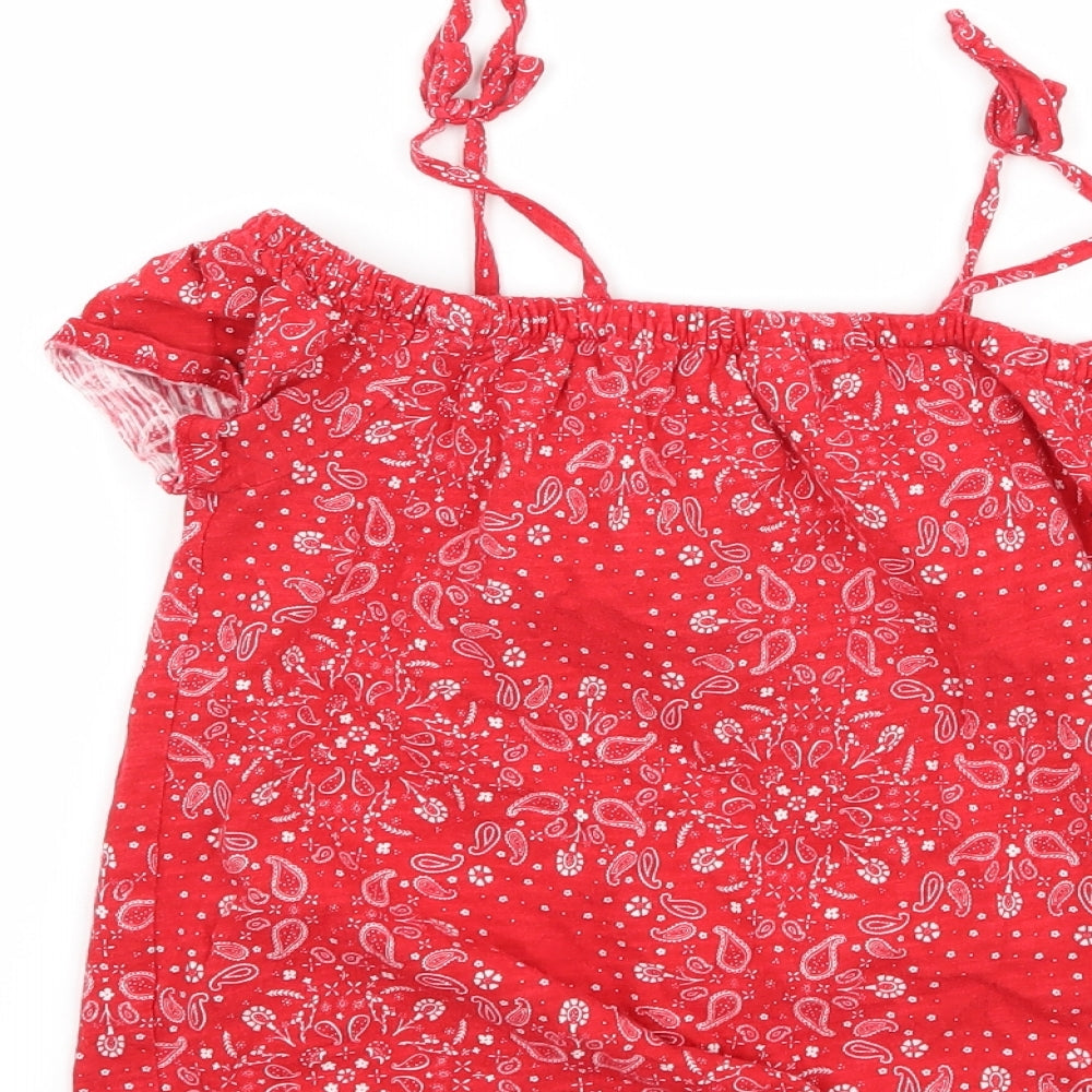 OshKosh B’gosh Girls Red Paisley Basic T-Shirt Size 8 Years - Cut Out Shoulder