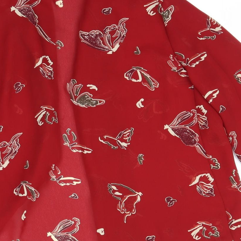 Cleo Womens Red Animal Print Basic Blouse Size 14
