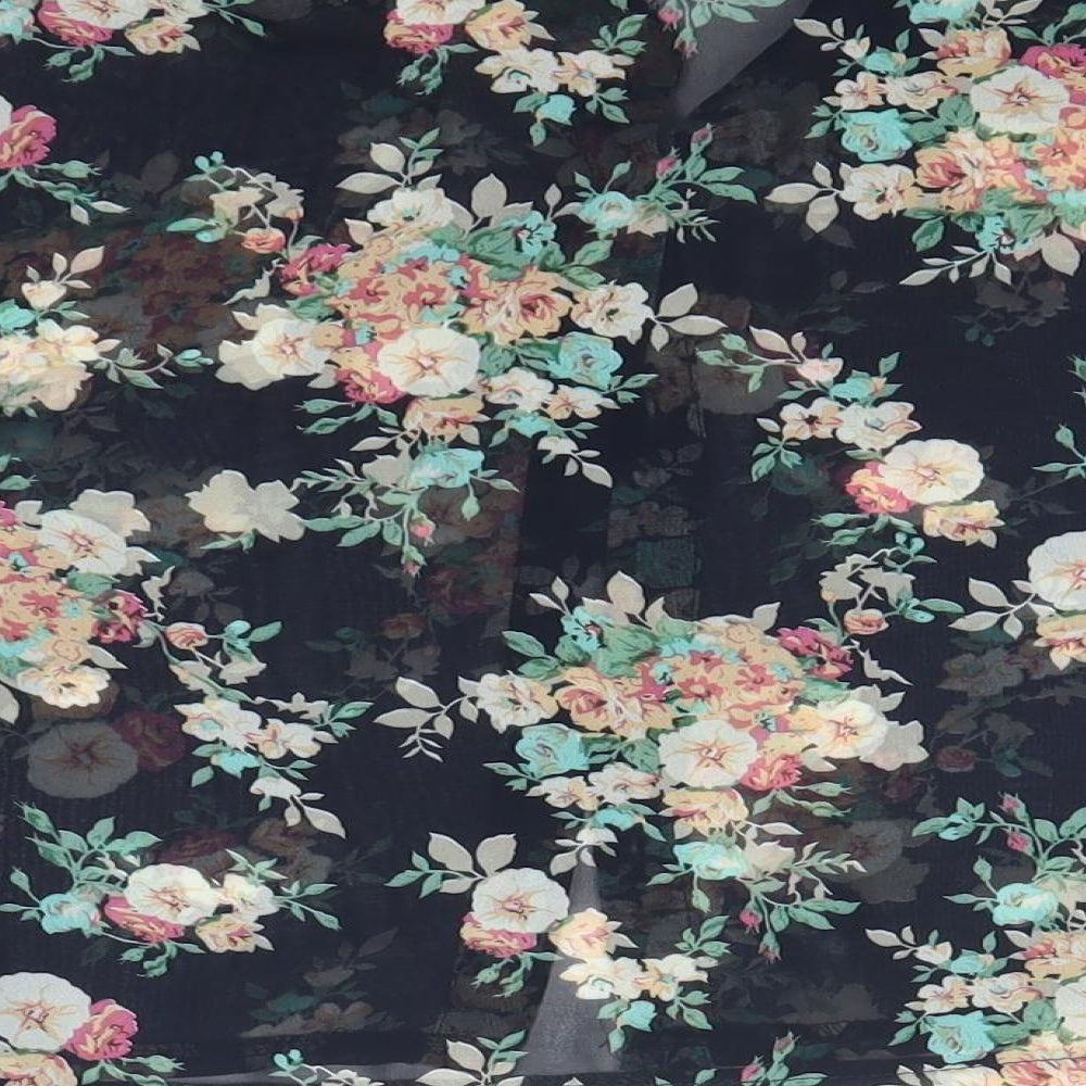heart & bows Womens Blue Floral Cropped Button-Up Size 10