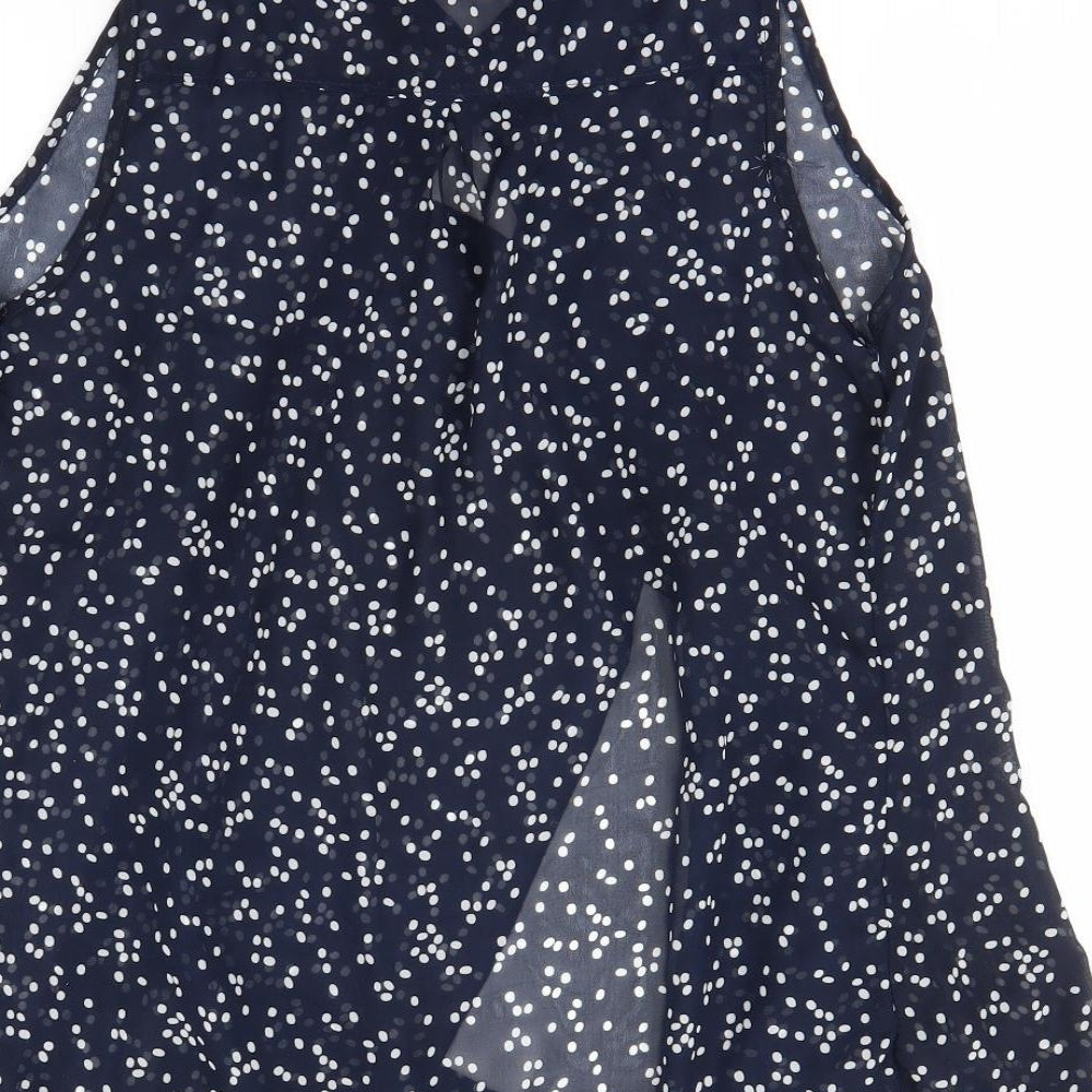 Oakridge Womens Blue Polka Dot Basic Blouse Size M