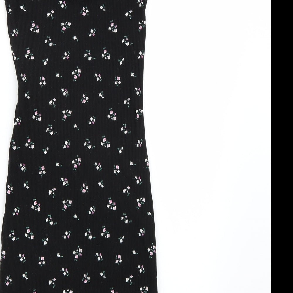 H&M Womens Black Floral Rayon A-Line Size XS