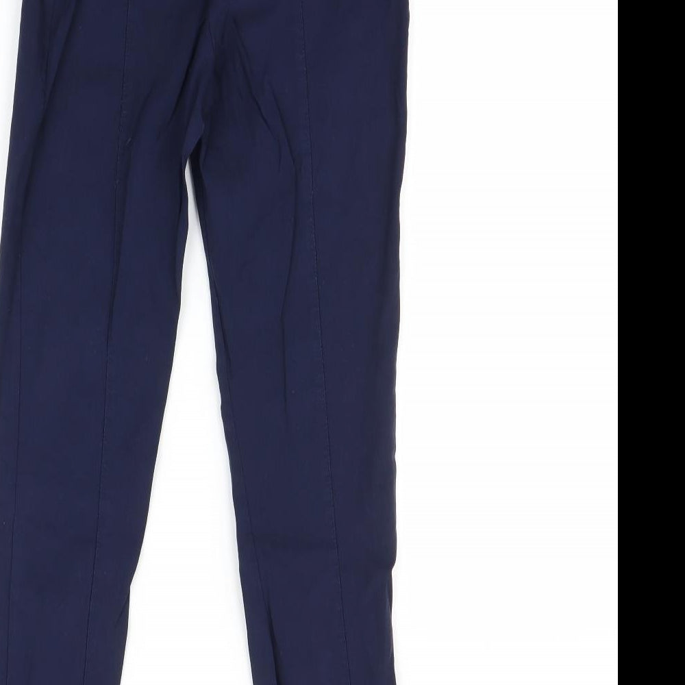 Brand and care label for Primark women’s blue chino leggings, size UK 8, 27.5-inch leg