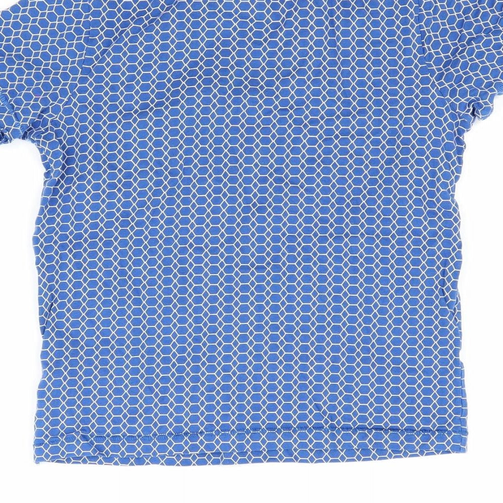 Brand and care label for F&F boys’ blue striped basic t-shirt, size 7-8, years