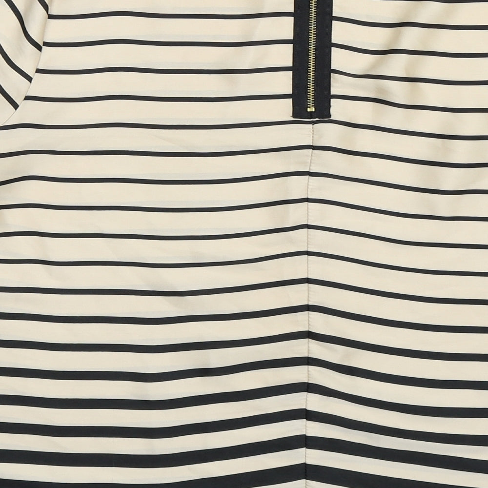 Preworn Womens Gold Striped Satin Basic Blouse Size 14