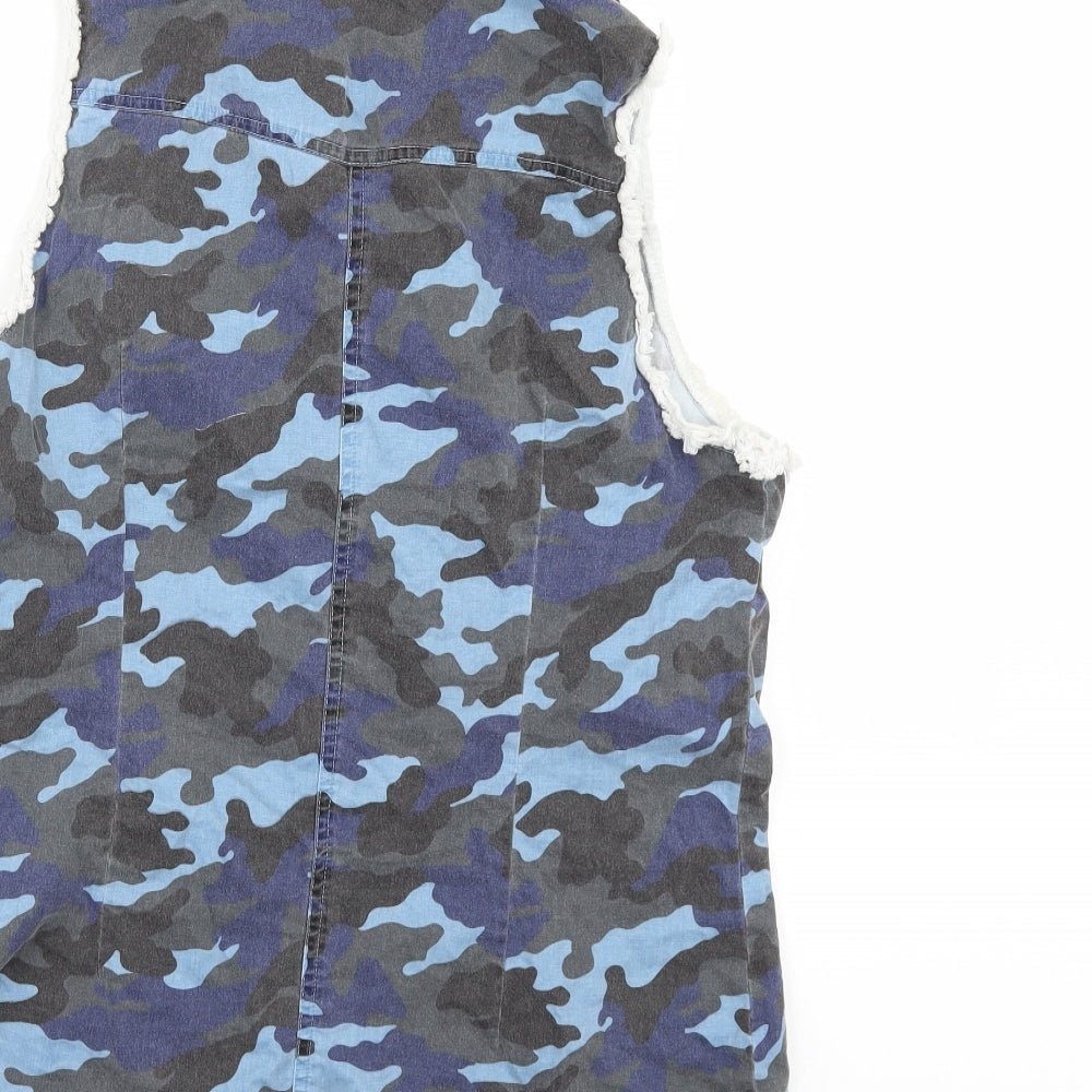 lilly white Womens Blue Camouflage Tunic Button-Up Size M