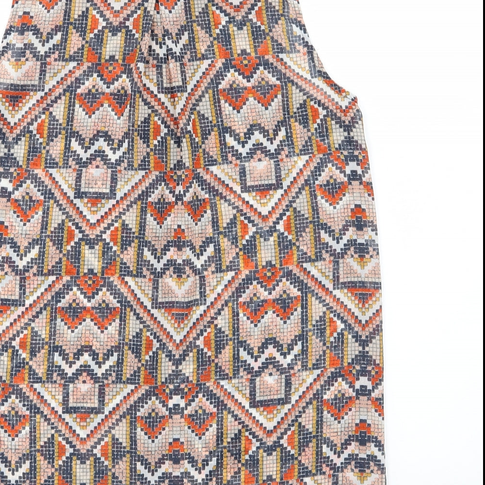 H&M Womens Multicoloured Geometric Chiffon Basic Button-Up Size 8