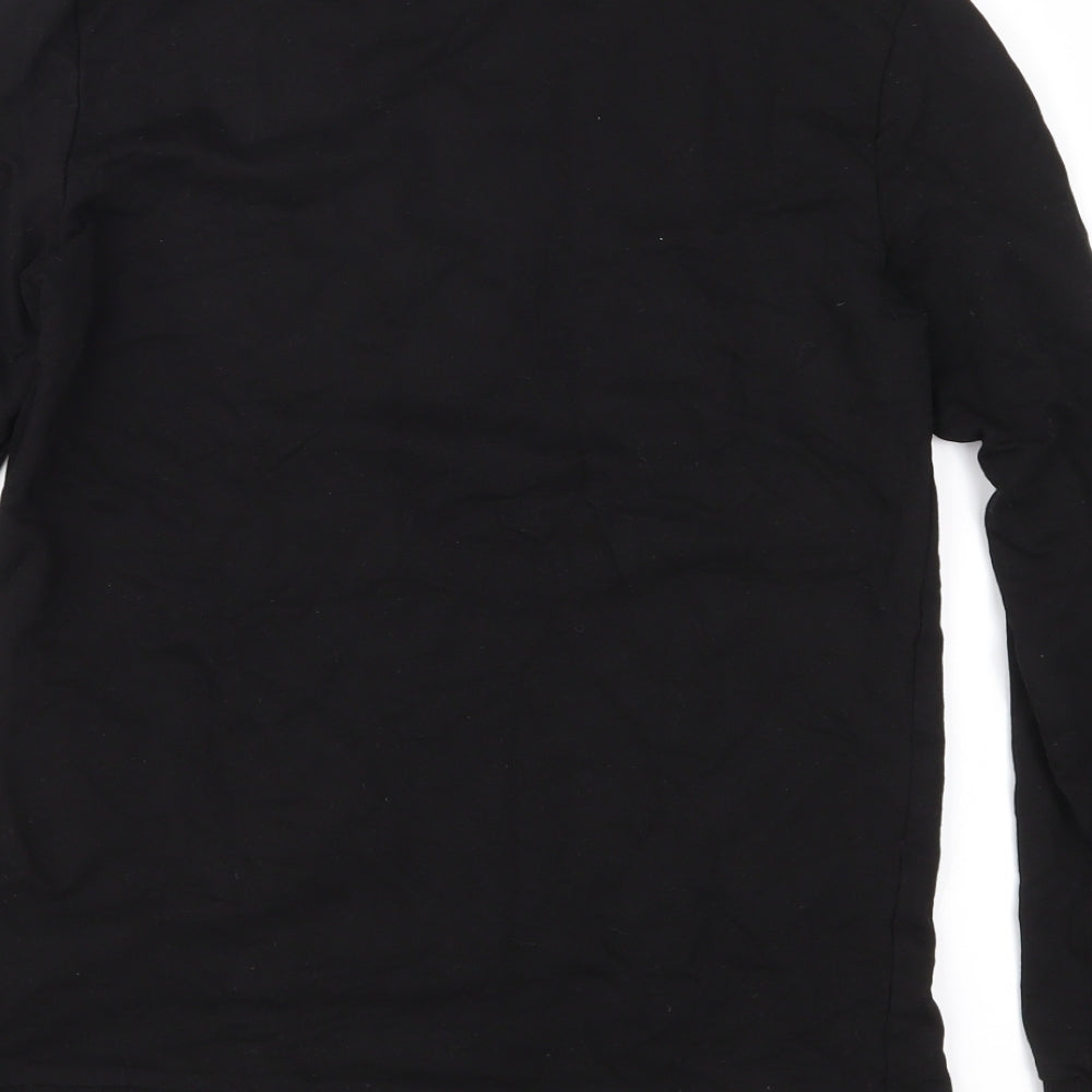 Brand and care label for H&M girls’ black pullover sweatshirt, size 11-12, years