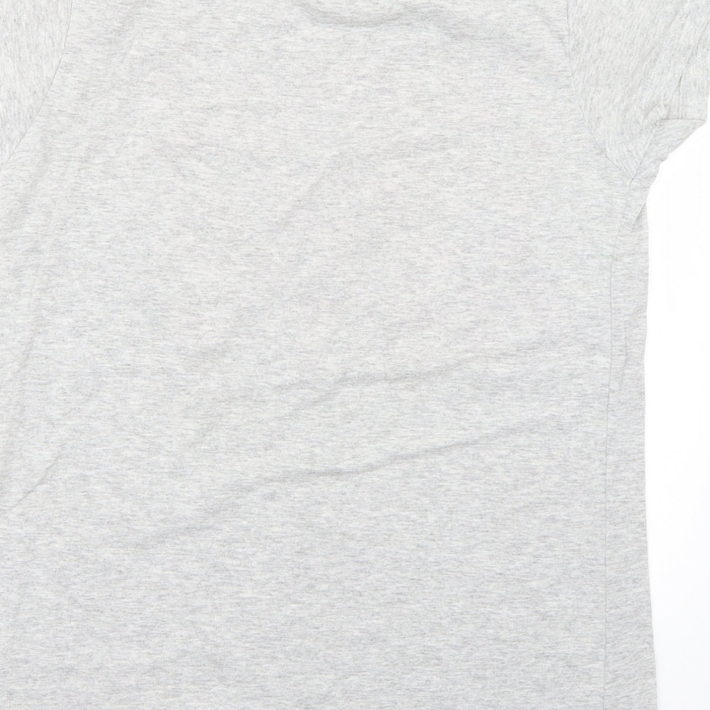 Brand and care label for Denim & Co. women’s grey basic t-shirt, size UK 14