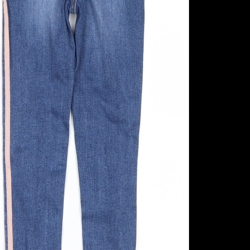 Next Girls Blue Denim Skinny Jeans Size 9 Years - stripe on leg