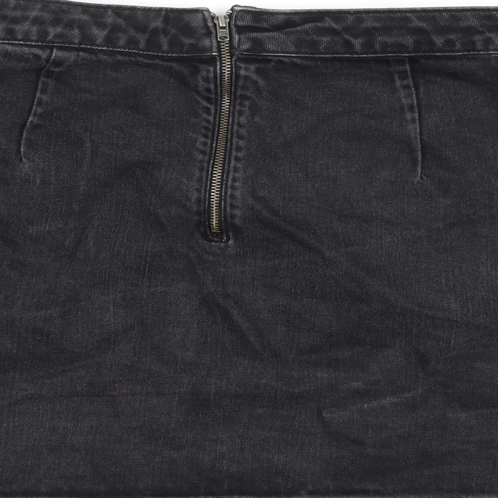 Topshop Womens Black Denim A-Line Skirt
