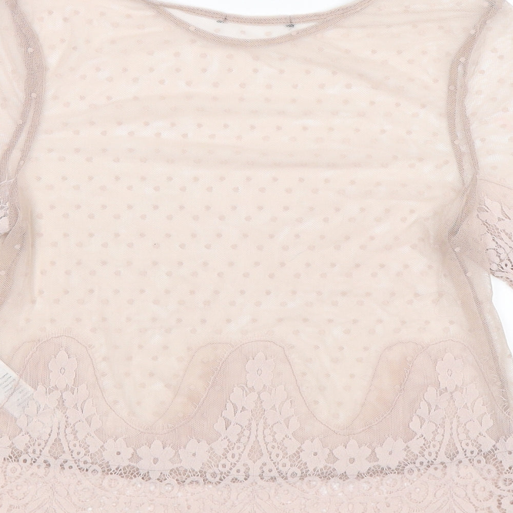 New Look Womens Pink Floral Lace Basic T-Shirt Size 10