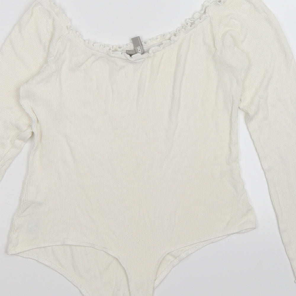 ASOS Womens White Knit Bodysuit One-Piece Size 10
