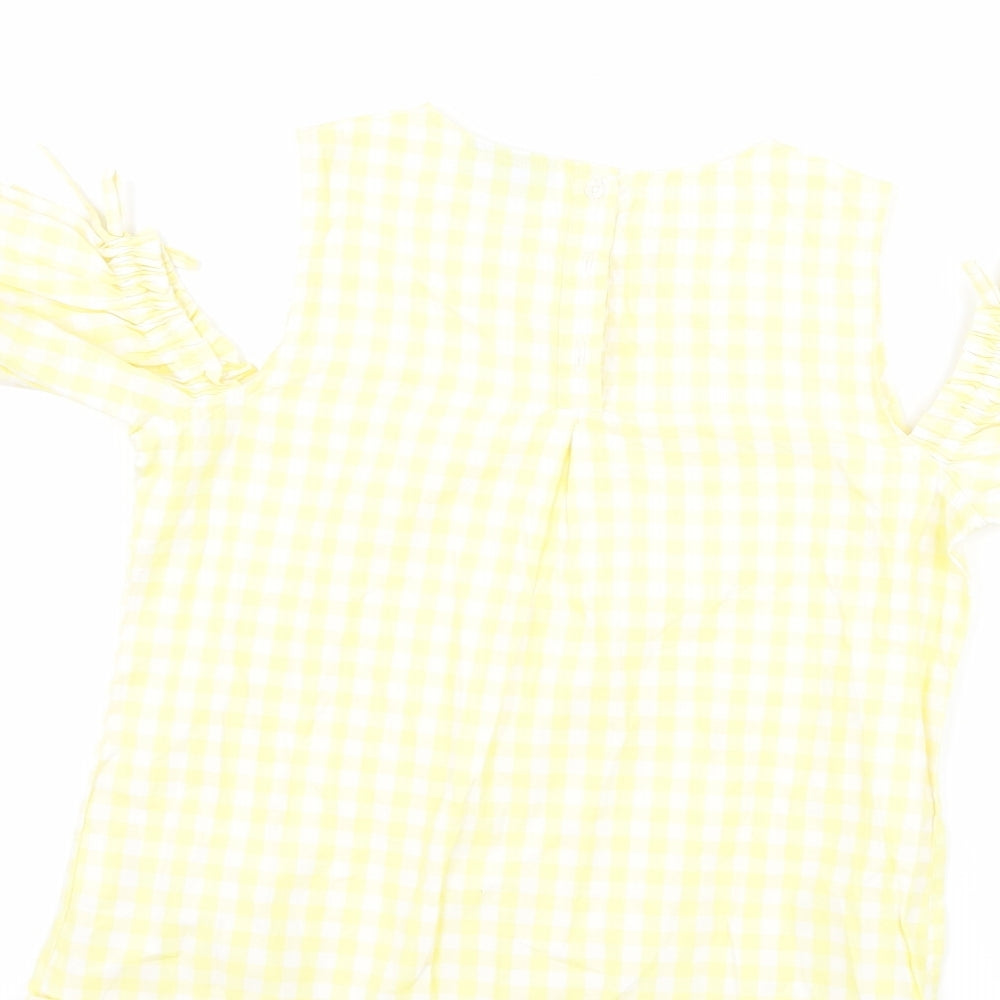 Matalan Girls Yellow Check Basic T-Shirt Size 11 Years - Cut Out Shoulder
