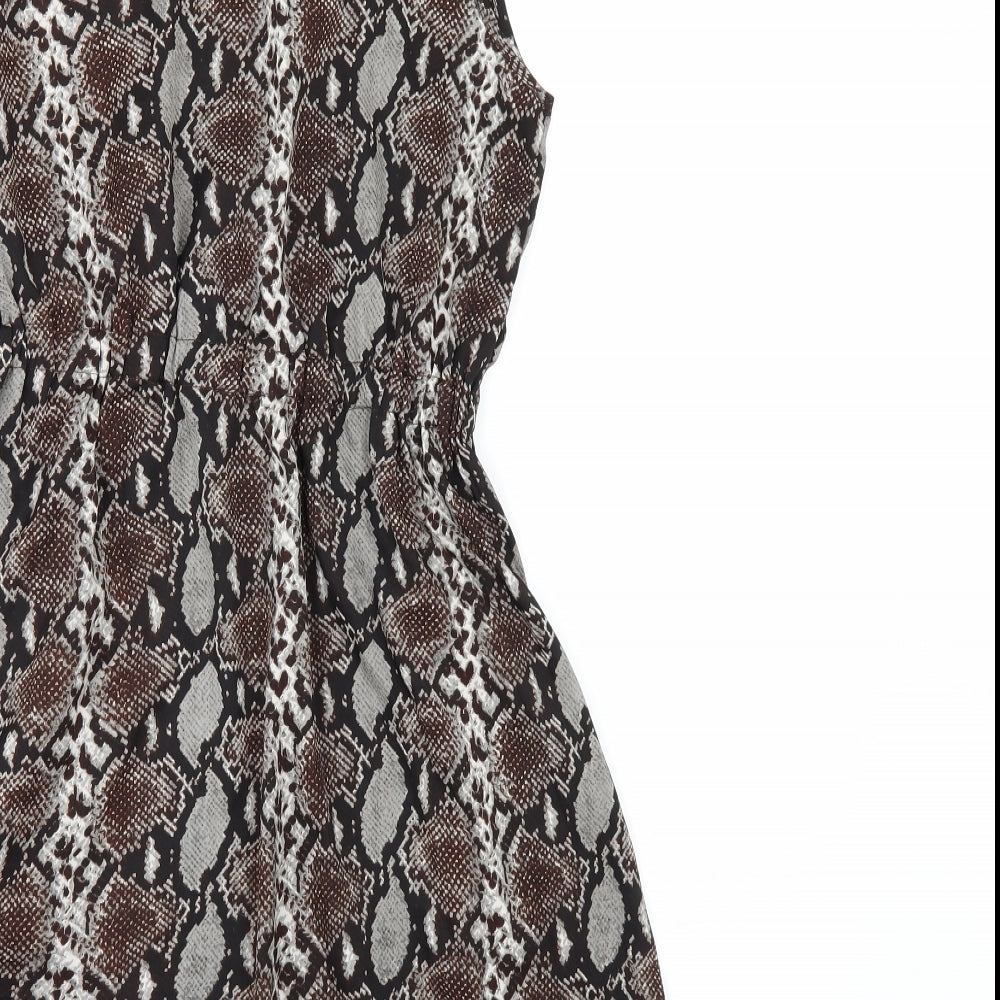 MELA LOVE LONDON Womens Brown Animal Print A-Line Size 10