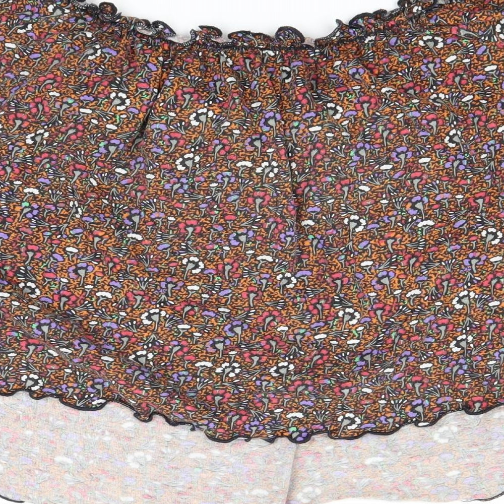 Primark Womens Brown Floral Cropped T-Shirt Size 12