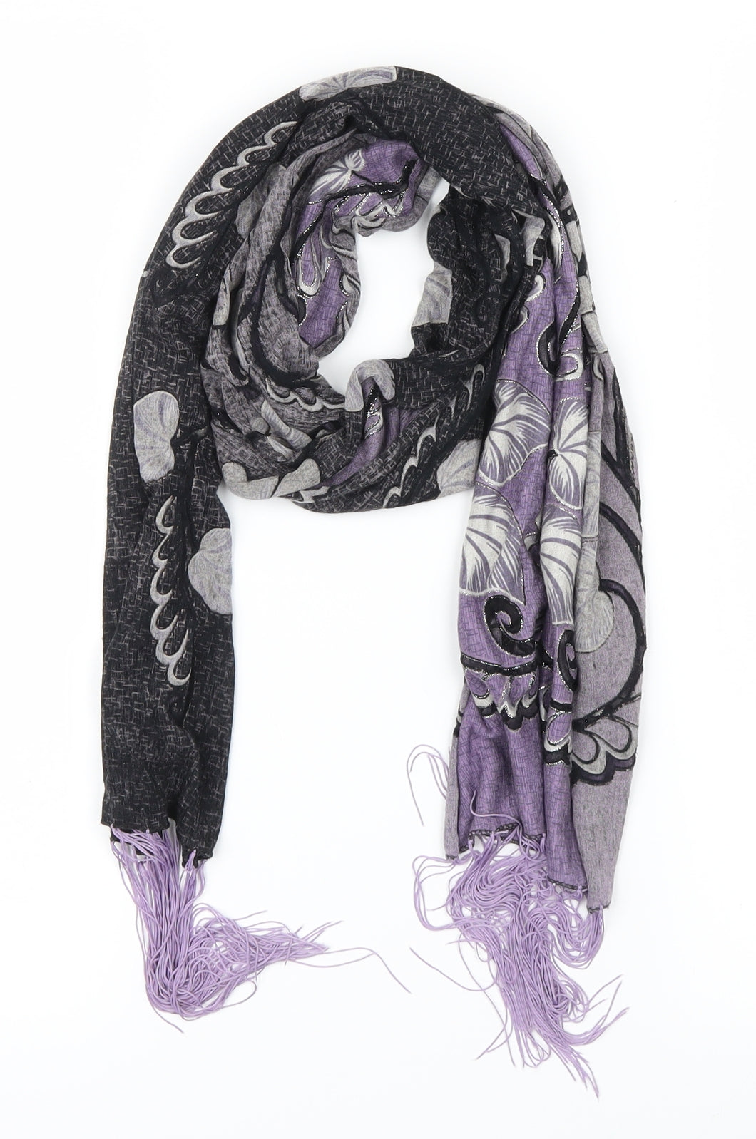 Preworn Womens Black Geometric Scarf