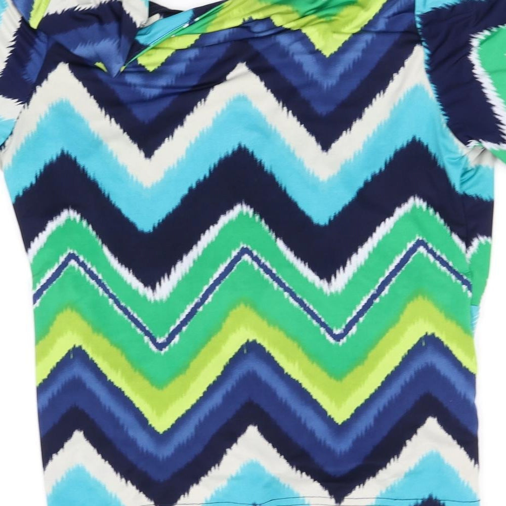 Bassini Womens Blue Geometric Basic Blouse Size 12