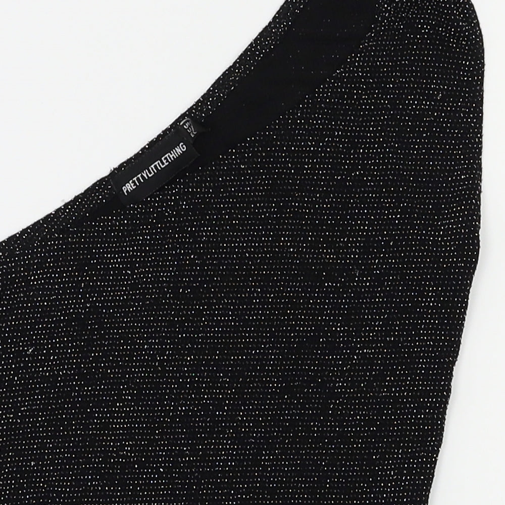 PRETTYLITTLETHING Womens Black Cropped T-Shirt Size 4