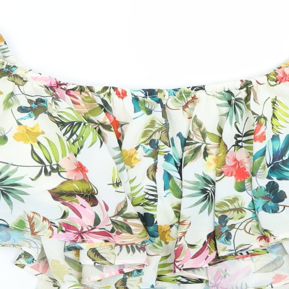 Bershka Womens White Floral Basic Tank Size M