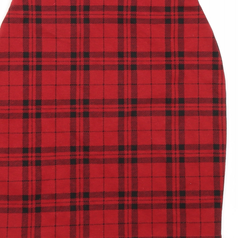 Newlook Womens Red Check A-Line Skirt Size 6