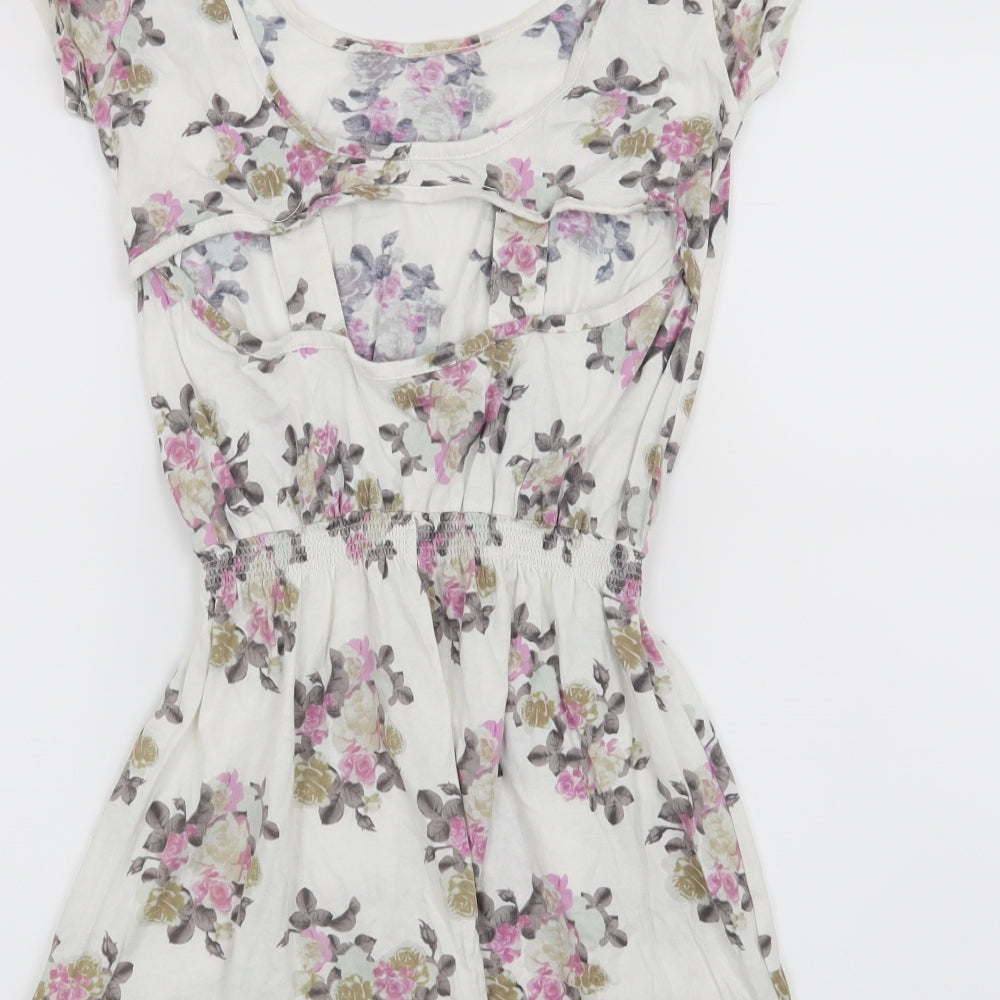 Denim & Co. Womens White Floral A-Line Size 8